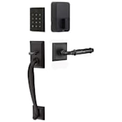 Emtek Empowered 2 Franklin Left Handed Sectional Touchpad/Fingerprint Key Free Entry Handleset with Ribbon and Reed Interior Lever and Bluetooth/WiFi Flat Black