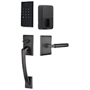 Emtek Empowered 2 Ares Left Handed Sectional Electronic Touchpad/Fingerprint Keyless Entry Handleset with Hercules Interior Lever with Bluetooth Flat Black