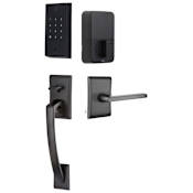 Emtek Empowered 2 Ares Left Handed Sectional Electronic Touchpad/Fingerprint Keyless Entry Handleset with Helios Interior Lever with Bluetooth Flat Black