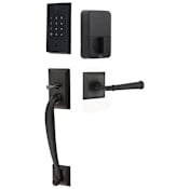 Emtek Empowered 2 Franklin Left Handed Sectional Electronic Touchpad/Fingerprint Keyless Entry Handleset with Merrimack Interior Lever with Bluetooth Flat Black