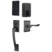 Emtek Empowered 2 Ares Right Handed Sectional Electronic Touchpad/Fingerprint Keyless Entry Handleset with Luzern Interior Lever and Bluetooth/WiFi Flat Black