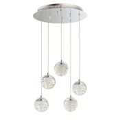 ET2 Orb II 16" Wide LED 5 Light Pendant with Crystal Bubble Glass Shades Polished Chrome