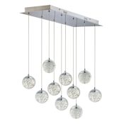 ET2 Orb II 34" Wide LED 10 Light Linear Pendant with Crystal Bubble Glass Shades Polished Chrome