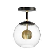 ET2 Nucleus 7" Wide LED Semi-Flush Globe Ceiling Fixture Black / Natural Aged Brass