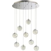 ET2 Orb II 22" Wide LED 9 Light Pendant with Crystal Bubble Glass Shades Polished Chrome