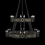 Fine Art Handcrafted Lighting Mirage 24 Light 50" Wide Taper Candle Style Chandelier Black Iron / Brass / Black Knight