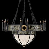 Fine Art Handcrafted Lighting Mirage 15 Light 36" Wide Taper Candle Style Chandelier Black Iron / Brass / Black Knight