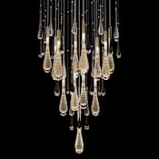 Fine Art Handcrafted Lighting Rain 21 Light 32" Wide LED Suspension Multi Light Pendant Ombre Bronze / Gold Glass