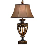 Fine Art Handcrafted Lighting Castile Single-Light Table Lamp with 3-Way Socket Switch and Hand-Sewn Silk Shade with Braided Shade Trim Antiqued Iron with Gold Leaf