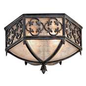 Fine Art Handcrafted Lighting Costa del Sol 16" Diameter Two-Light Outdoor Flush Mount Ceiling Fixture with Quatrefoil Details and Subtle Iridescent Textured Glass Shade Marbella Wrought Iron