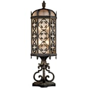 Fine Art Handcrafted Lighting Costa del Sol Three-Light Post Light with Quatrefoil Details and Subtle Iridescent Textured Glass Shade Marbella Wrought Iron