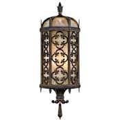Fine Art Handcrafted Lighting Costa del Sol Two-Light Outdoor Wall Sconce with Quatrefoil Details and Subtle Iridescent Textured Glass Shade Marbella Wrought Iron