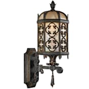 Fine Art Handcrafted Lighting Costa del Sol Single-Light Outdoor Wall Sconce with Quatrefoil Details and Subtle Iridescent Textured Glass Shade Marbella Wrought Iron