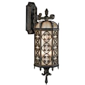 Fine Art Handcrafted Lighting Costa del Sol Three-Light Outdoor Wall Sconce with Quatrefoil Details and Subtle Iridescent Textured Glass Shade Marbella Wrought Iron