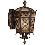 Fine Art Handcrafted Lighting Chateau Outdoor Single-Light Outdoor Wall Sconce with Gold Accents and Antiqued Glass Variegated Rich Umber Patina