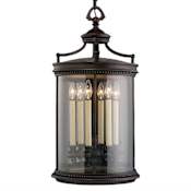 Fine Art Handcrafted Lighting Louvre Six-Light Outdoor Pendant with Antiqued Candles and Clear Blown Glass Shade Fine Bronze
