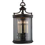 Fine Art Handcrafted Lighting Louvre Four-Light Outdoor Pendant with Antiqued Candles and Clear Blown Glass Shade Fine Bronze