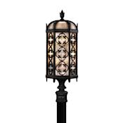 Fine Art Handcrafted Lighting Costa del Sol Three-Light Post Light with Quatrefoil Details and Subtle Iridescent Textured Glass Shade Marbella Wrought Iron