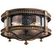 Fine Art Handcrafted Lighting Beekman Place 18" Diameter Four-Light Outdoor Flush Mount Ceiling Fixture with Hand-Blown Seedy Glass Shade Weathered Woodland Brown