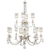 Fine Art Handcrafted Lighting Eaton Place Silver Twelve-Light Two-Tier Chandelier with Channel-Set Crystal Diffusers and Crystal Accents Muted Silver Leaf