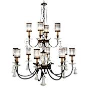 Fine Art Handcrafted Lighting Eaton Place Twelve-Light Two-Tier Chandelier with Channel-Set Crystal Diffusers and Crystal Accents Rustic Iron