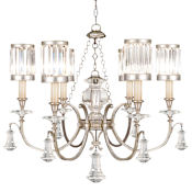 Fine Art Handcrafted Lighting Eaton Place Silver Six-Light Single-Tier Chandelier with Channel-Set Crystal Diffusers and Crystal Accents Muted Silver Leaf