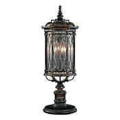 Fine Art Handcrafted Lighting Warwickshire Three-Light Post Light with Beveled Leaded Glass Panels Dark Wrought Iron Patina