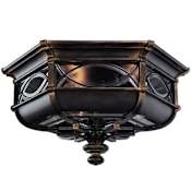 Fine Art Handcrafted Lighting Warwickshire 21" Diameter Three-Light Outdoor Flush Mount Ceiling Fixture with Beveled Leaded Glass Panels Dark Wrought Iron Patina