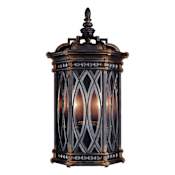 Fine Art Handcrafted Lighting Warwickshire Two-Light Outdoor Wall Sconce with Beveled Leaded Glass Panels Dark Wrought Iron Patina