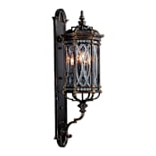 Fine Art Handcrafted Lighting Warwickshire Four-Light Outdoor Wall Sconce with Beveled Leaded Glass Panels Dark Wrought Iron Patina