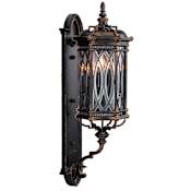 Fine Art Handcrafted Lighting Warwickshire Three-Light Outdoor Wall Sconce with Beveled Leaded Glass Panels Dark Wrought Iron Patina