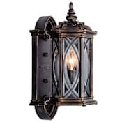 Fine Art Handcrafted Lighting Warwickshire Single-Light Outdoor Wall Sconce with Beveled Leaded Glass Panels Dark Wrought Iron Patina