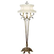Fine Art Handcrafted Lighting Beveled Arcs Single-Light Beveled Crystal Floor Lamp with 3-Way Socket Switch and Laminated Silk Shantung Shade Silver Leaf