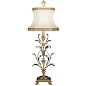 Fine Art Handcrafted Lighting Beveled Arcs Single-Light Beveled Crystal Table Lamp with 3-Way Socket Switch and Laminated Silk Shantung Shade Silver Leaf