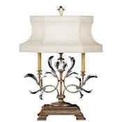 Fine Art Handcrafted Lighting Beveled Arcs Single-Light Beveled Crystal Table Lamp with On/Off Socket Switch and Laminated Silk Shantung Shade Silver Leaf