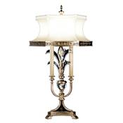 Fine Art Handcrafted Lighting Beveled Arcs Three-Light Beveled Crystal Table Lamp with Inline Dimmer Switch and Laminated Silk Shantung Shade Silver Leaf