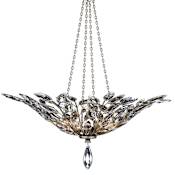 Fine Art Handcrafted Lighting Crystal Laurel Four-Light Foyer Pendant with Bold-Cut Stylized Crystal Leaves Antiqued Warm Silver Leaf