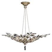 Fine Art Handcrafted Lighting Crystal Laurel Six-Light Foyer Pendant with Bold-Cut Stylized Crystal Leaves Antiqued Warm Silver Leaf