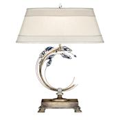 Fine Art Handcrafted Lighting Crystal Laurel Single-Light Table Lamp with 3-Way Socket Switch and Bold-Cut Stylized Crystal Leaves Antiqued Warm Silver Leaf