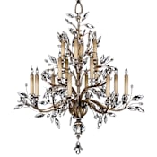 Fine Art Handcrafted Lighting Crystal Laurel Sixteen-Light Three-Tier Chandelier with Bold-Cut Stylized Crystal Leaves Antiqued Warm Silver Leaf