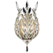Fine Art Handcrafted Lighting Crystal Laurel Single-Light Wall Sconce with Bold-Cut Stylized Crystal Leaves Antiqued Warm Silver Leaf