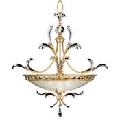 Fine Art Handcrafted Lighting Beveled Arcs Gold 32" Diameter Three-Light Beveled Crystal Bowl Pendant Gold Leaf