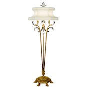 Fine Art Handcrafted Lighting Beveled Arcs Gold Single-Light Beveled Crystal Floor Lamp with 3-Way Socket Switch and Laminated Silk Shantung Shade Gold Leaf