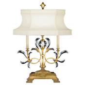 Fine Art Handcrafted Lighting Beveled Arcs Gold Single-Light Beveled Crystal Table Lamp with On/Off Socket Switch and Laminated Silk Shantung Shade Gold Leaf