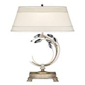Fine Art Handcrafted Lighting Crystal Laurel Single-Light Table Lamp with 3-Way Socket Switch and Bold-Cut Stylized Crystal Leaves Antiqued Warm Silver Leaf