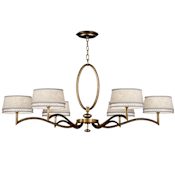Fine Art Handcrafted Lighting Allegretto Gold Six-Light Single-Tier Chandelier with White Textured Linen Shades Burnished Gold Leaf