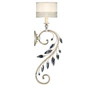 Fine Art Handcrafted Lighting Crystal Laurel Single-Light Wall Sconce with Bold-Cut Stylized Crystal Leaves Antiqued Warm Silver Leaf