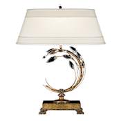 Fine Art Handcrafted Lighting Crystal Laurel Gold Single-Light Table Lamp with 3-Way Socket Switch and Bold-Cut Stylized Crystal Leaves Antiqued Gold Leaf