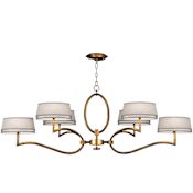 Fine Art Handcrafted Lighting Allegretto Gold Six-Light 2 Tier Chandelier with White Textured Linen Shades Burnished Gold Leaf