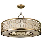Fine Art Handcrafted Lighting Allegretto Gold 48" Diameter Five-Light Drum Pendant with White Textured Linen Shade Burnished Gold Leaf
